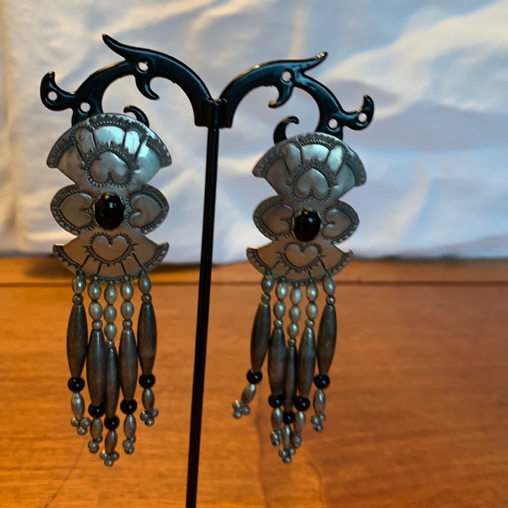 Sterling and onyx Native American earrings
